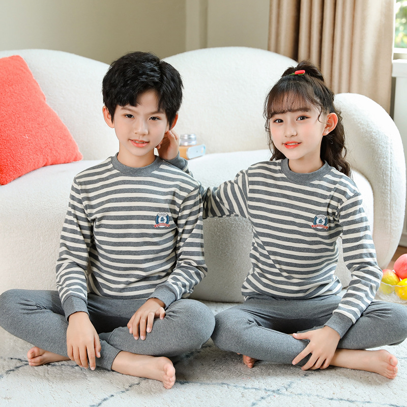 Children's autumn clothes long pants cotton boys and girls cotton underwear set children's cotton wool bottoming shirt pajamas suit wholesale
