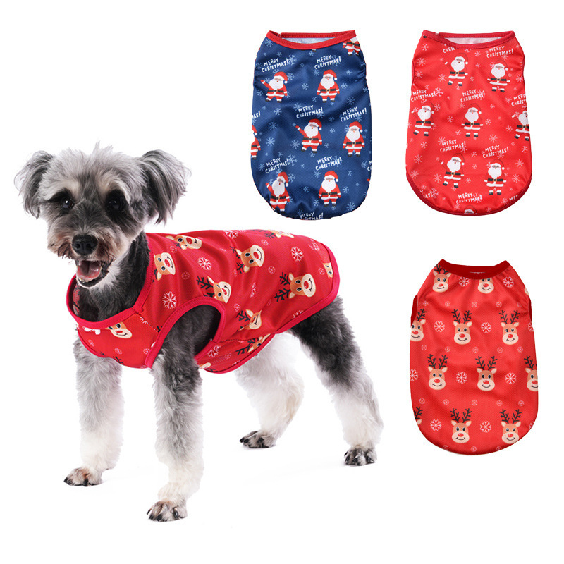 Pet Dog Clothes Summer Thin Vest Cat Small and Medium-Sized Dogs Spring and Autum Christmas Deer Christmas Puppy Clothing