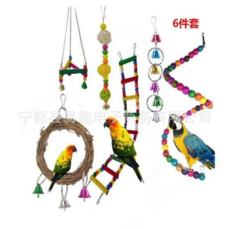 Набор из 6 предметов Amazon трансграничная комбинация кусает попугая птичья клетка подвесные аксессуары Игрушка попугай товары для птиц игровая строка