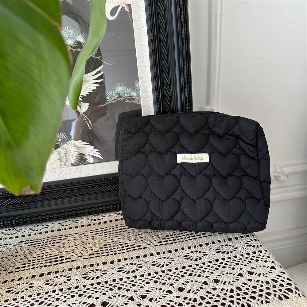 Bolso de Mano Acolchado de Algodón con Corazones de Algodón Con Cremallera para Uso Diario image 12