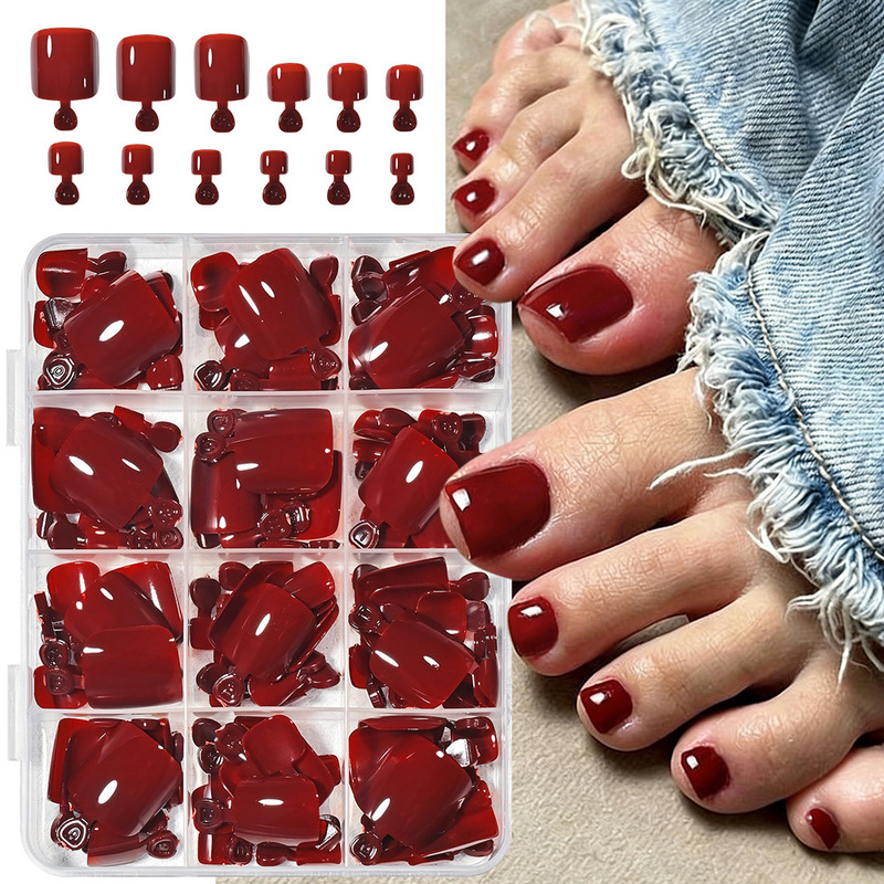 Cross-Border 144-Piece Retro Red Short Square Wearable Toenail Tips Box Set, High-End Simple Wearable Nail Tips for Toes Cross-Border 144-Piece Retro Red Short Square Wearable Toenail Tips Box Set, High-End Simple Wearable Nail Tips for Toes
