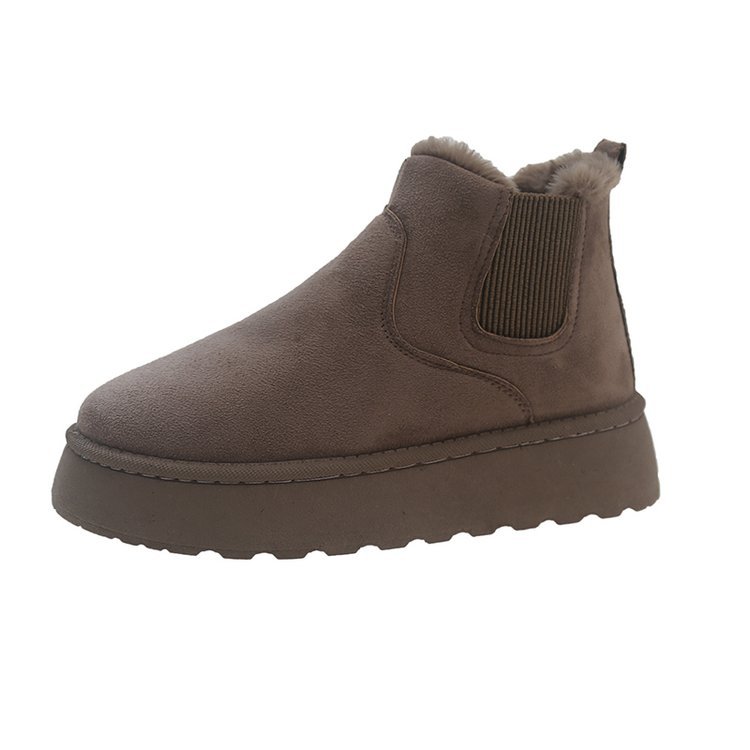Women's platform snow boots in cotton shoes with wool round toe cotton boots_voghion.com