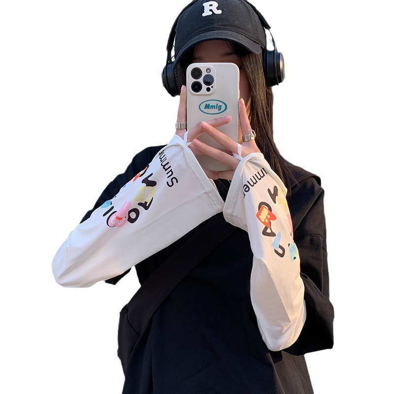 (2개) 여름 패션 느슨한 플러스 사이즈 아이스 소매 썬 스크린 소매 사이클링 썬 스크린 아이스 실크 소매 여성의 통기성 아이스 소매 도매