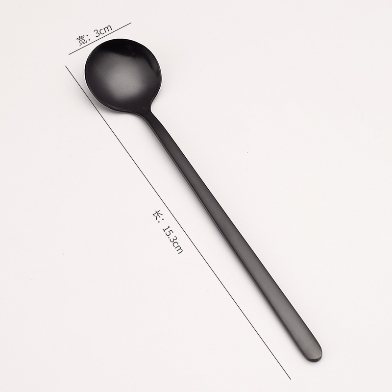 Cruzar la frontera de acero inoxidable 304 agitación creativa cuchara de café de titanio de oro de mango largo taza de postre de miel pequeña cuchara redonda