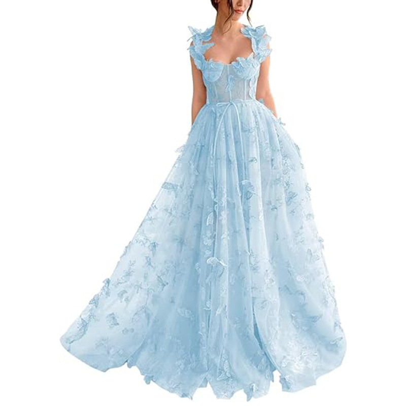 Europa y América vestido de noche para mujeres 2025 nuevo temperamento largo Amazon fiesta temperamento elegante vestido de playa de encaje