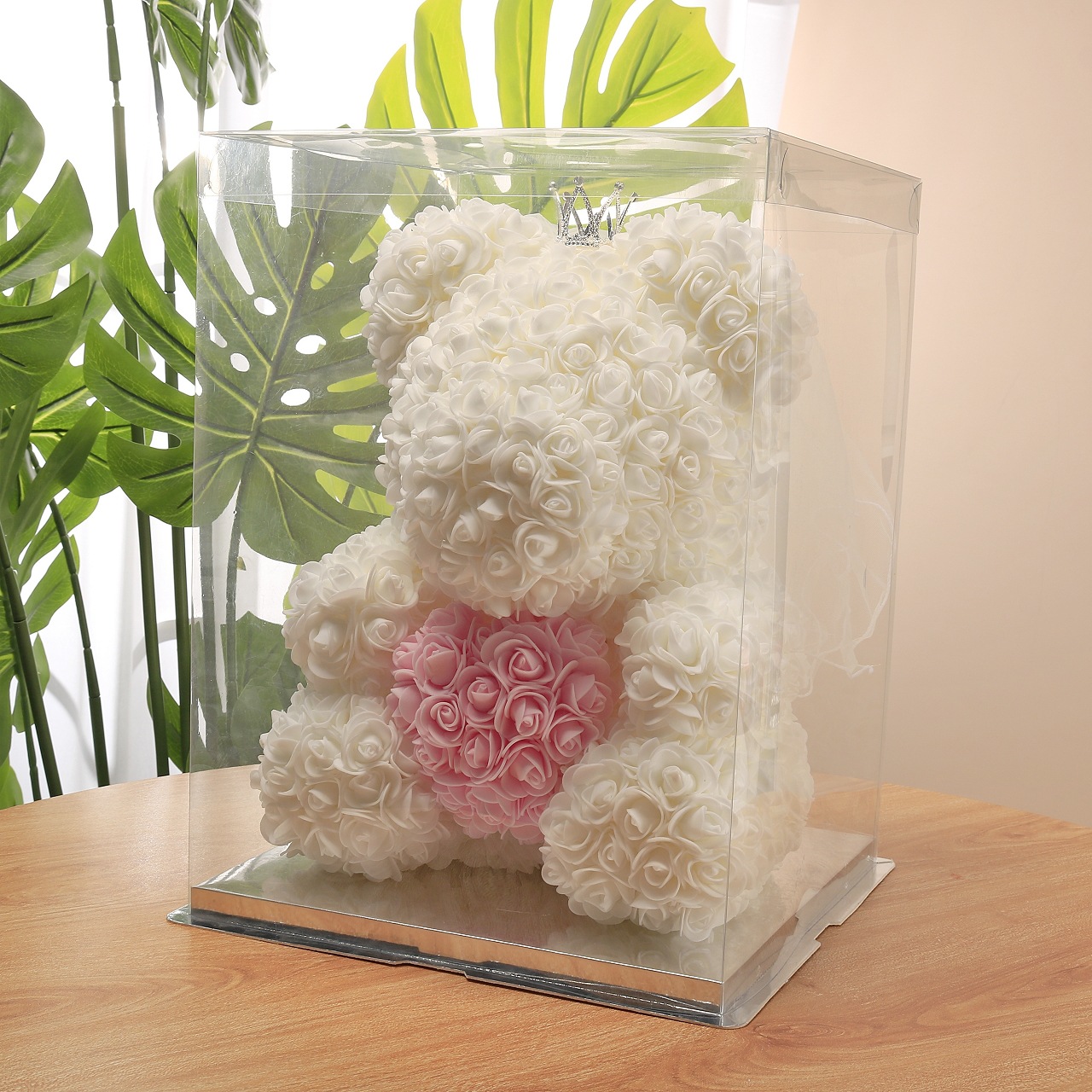 Flor preservada oso rosa 520 regalo del Día de San Valentín tienda de flores supermercado PE espuma flor abrazo oso rosa