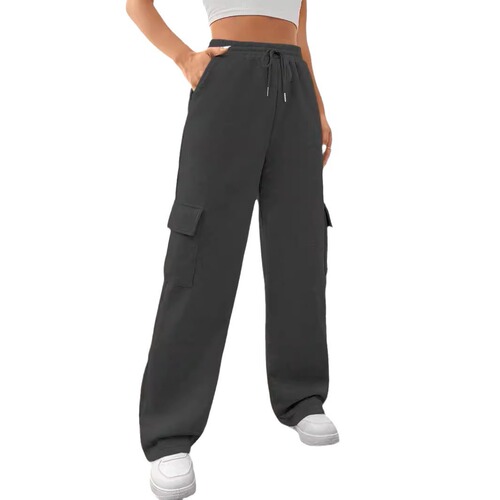 2025 Fall/Winter Amazon European and American Cross-Border Women's Clothing New Fashion Side Pocket All-Match Solid Color Straight-Leg Wide-Leg Sweatpants