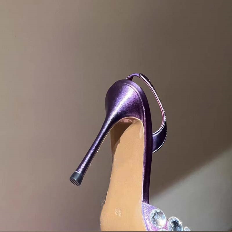 New super perfect rhinester shallow thin heel pointed shoes women's Roman hollow high heels women's sandals_voghion.com