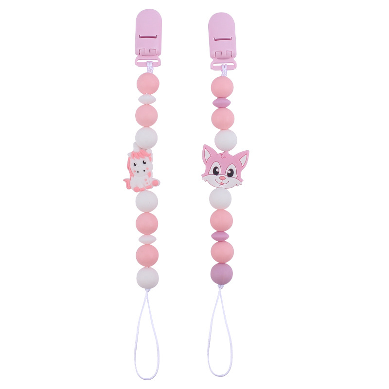 Suministros para bebés chupete cadena creativa bebé animal de silicona mordedura cadena anti-caída molar dos conjuntos