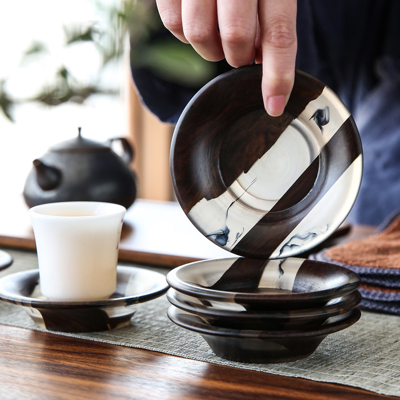 Nuevo soporte creativo de taza de madera sólida aislamiento térmico de imitación de acessorios de té antideslizante jarra de resina japonesa almohadilla de taza de té redonda