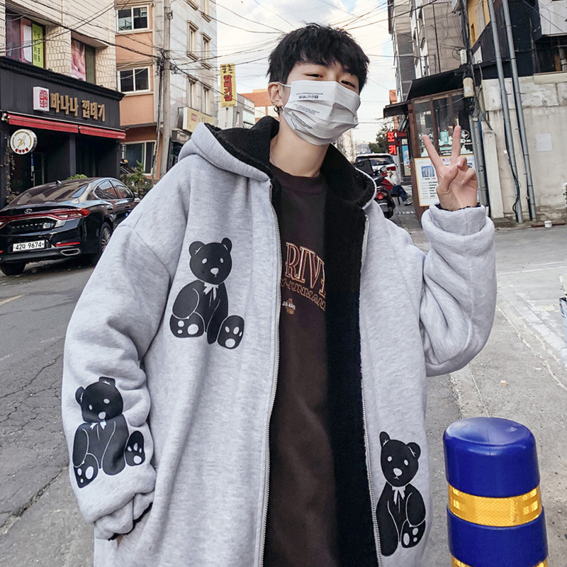 Invierno lana de algodón acolchado abrigo de los hombres Hong Kong estilo suelto casual algodón acolchado abrigo estilo coreano de moda polar forrado grueso con capucha de dos lados desgaste exterior