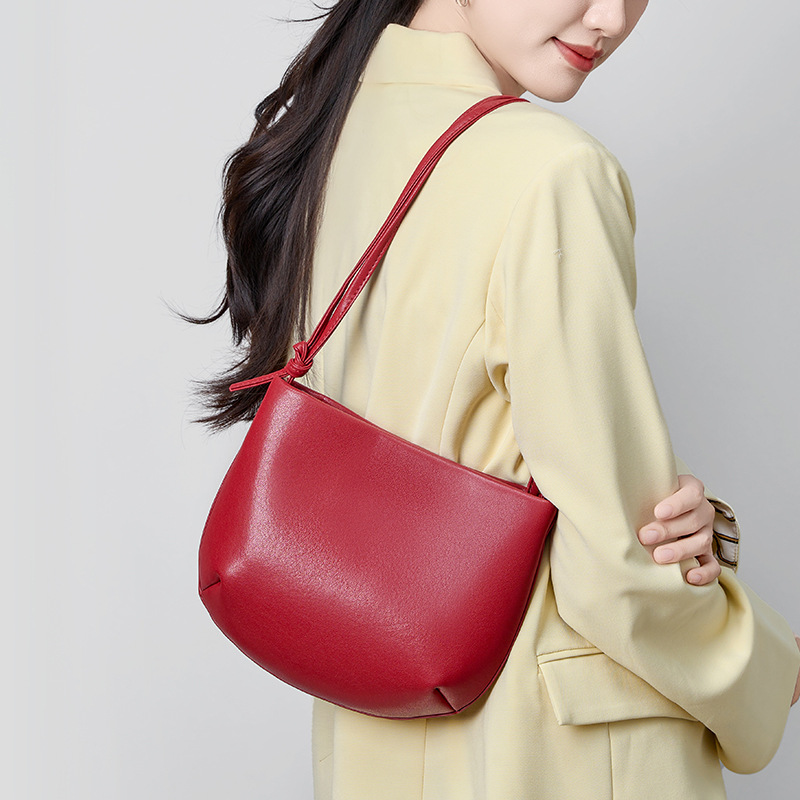 New Saddle Style Women's Minimalist Commuter Luxury Shoulder Bag, Small Summer Handbag, Versatile Genuine Leather Crossbody Bag - Thumbnail 2
