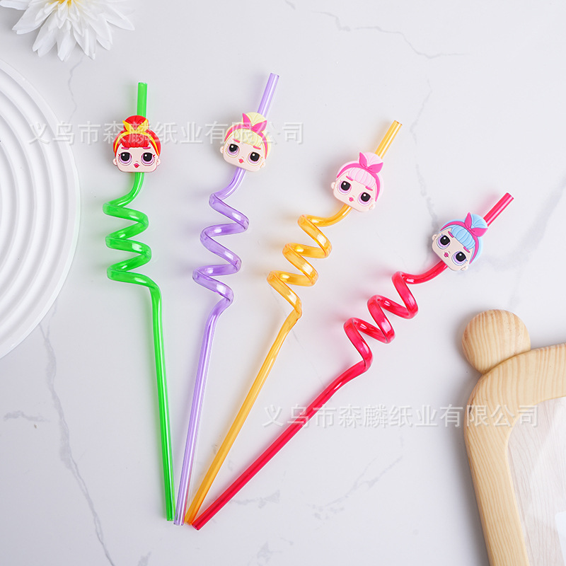 Transfronterizo Amazon dibujos animados forma paja creativa fiesta de cumpleaños decoración espiral curvado arte paja al por mayor