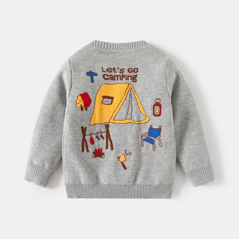 Mountain clothing boys' sweater 24 autumn and winter new children's vacation style double-layer cotton thread cardigan_voghion.com