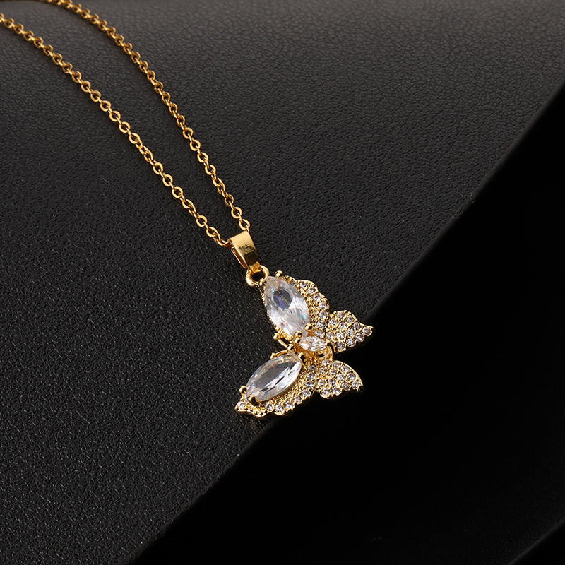 Lady Butterfly Copper Inlay Zircon Pendant Necklace 1 Piece