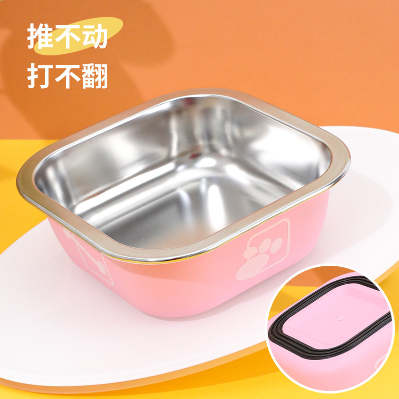 Cuadrado de acero inoxidable perro tazón anti-golpe perro Poon perro arroz tazón agua potable gato mascotas alimentos suministros