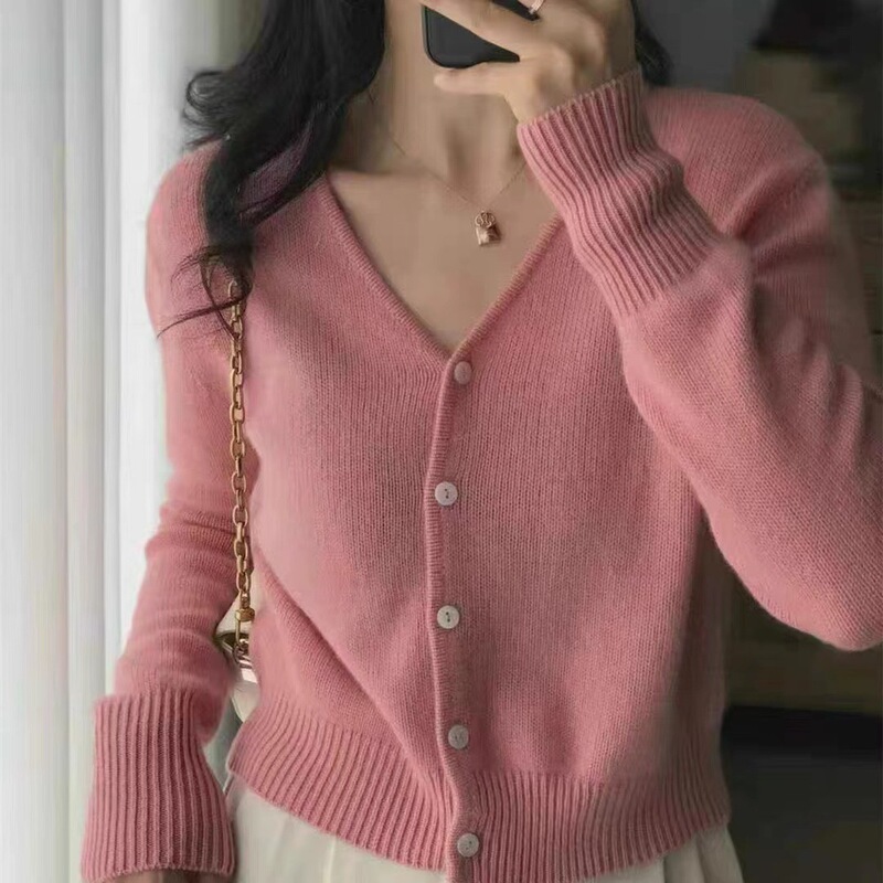 2022 Autumn and Winter Wool Cardigan Women's 100 Pure Wool Sweater V-Neck Loose Short Cashmere Sweater Coat Korea