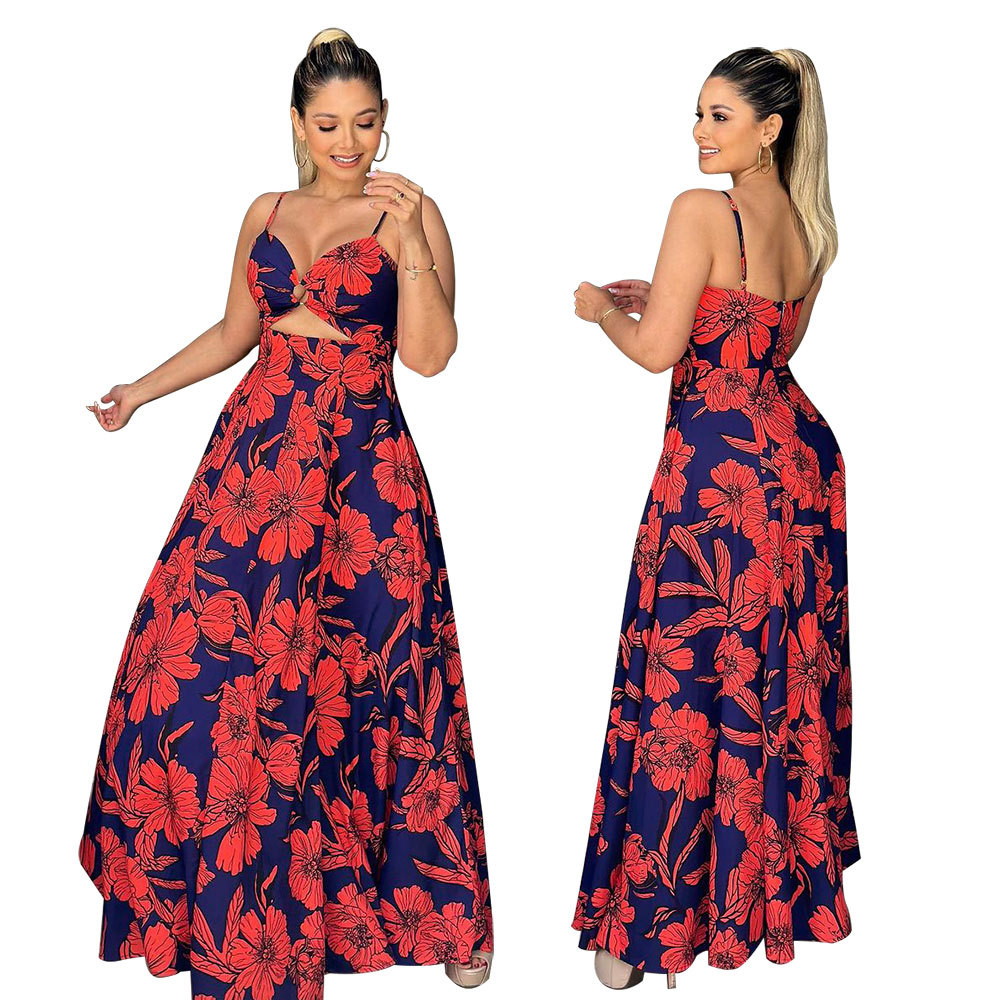 238g Weight Wholesale Women's Elegant Painted Flower Daily Strap Sleeveless Regular Dress