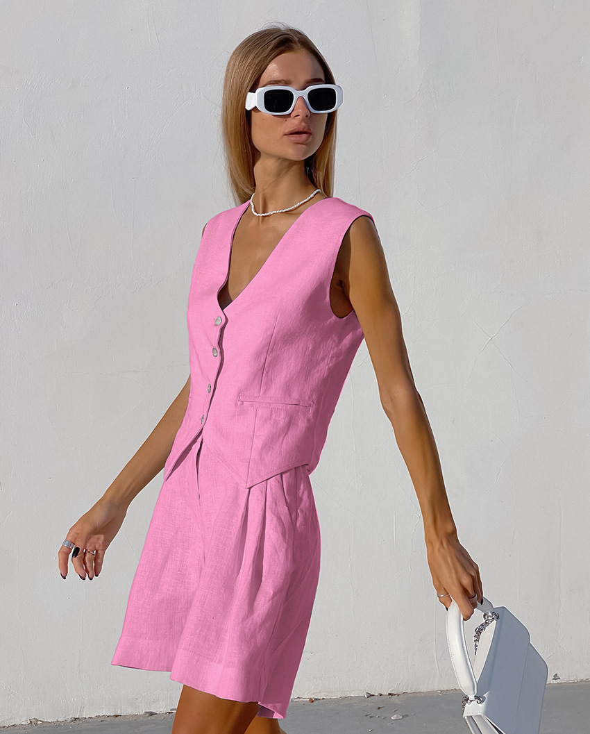 238g Weight Sleeveless Sleeve Length Cotton Fabric Type Pant Co-ord Set Sets Type 2 Pieces Set Quantity Holiday, Daily Occasion V Neck Neckline Regular Fit Fit Type Solid Color Pattern Summer Season Women's Gender Streetwear Style Holiday Daily Women's Streetwear Solid Color Cotton Pant Co-ord Set Shorts Sets 13