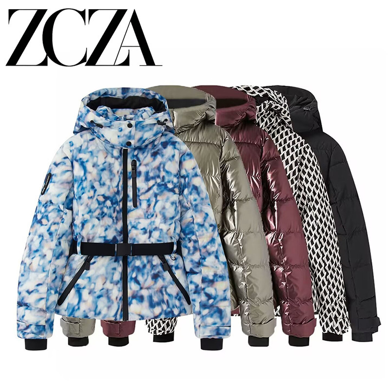 Zcza Self-Made European and American Style New Women's Fashion Versatile Ski Waist-Cinching down Cotton Jacket for Women Zcza Self-Made European and American Style New Women's Fashion Versatile Ski Waist-Cinching down Cotton Jacket for Women
