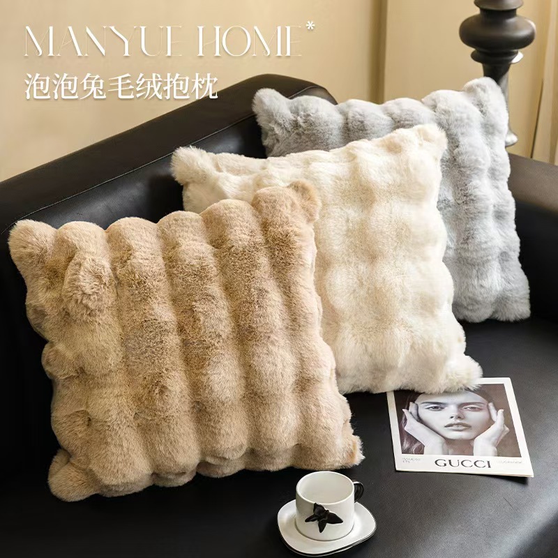 Rabbit Plush Pillow Sofa Living Room Autumn and Winter High-End Thickened Sofa Cushion Back Cushion Bay Window Decoration Wholesale