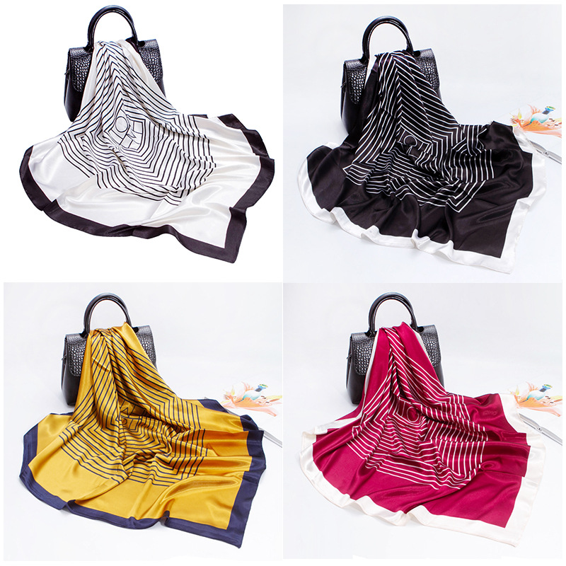 Seidenschal für Damen, Frühling/Sommer, Seidenimitat, bedruckt, Flugbegleiter-Schal, 90 x 90 cm, großer quadratischer Schal mit Handgeschenk_voghion.com