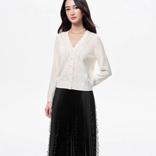 星光针织珂莱D尔秋季女士优雅气质V领绵羊毛针织开衫2025新款