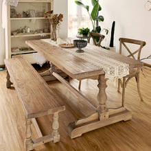 法式做舊餐桌復古實木餐桌網紅婚紗店拍照原木長桌酒吧餐桌椅組合