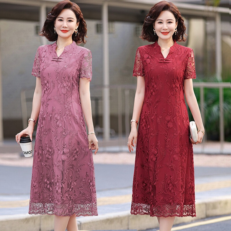 Elegant Summer Dress for Mother-In-Law, Wedding Attire for Mom, Noble Wedding Dress for Women, High-End Long Dress for Middle-Aged and Elderly Women