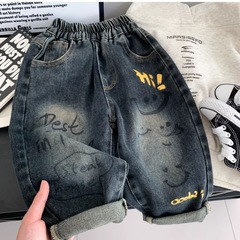 新款儿童春秋牛仔裤洋气时髦中小童休闲裤时尚渐变色潮百搭长裤子