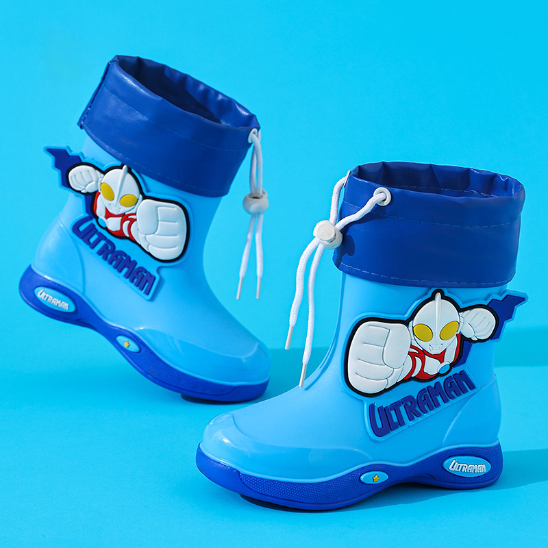 Ultraman Kidsren's Rain Boots Baby Non-Slip Waterproof Rain Boots Cute Small and Medium-Sized Kidsren's Boys' Fleece-Lined All-Season Water Shoes