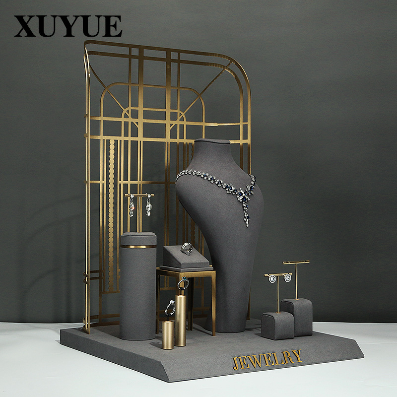 New jewelry display rack, metal gray, window decoration shelf, display jewelry, necklace, jewelry display stand