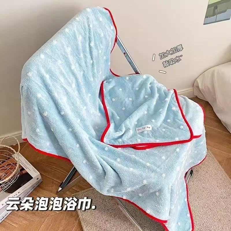 Polka Dot Bath Towel Three-Piece Set, Thickened, Quick-Drying, Water-Absorbent, Warm, for Bathing, Home Use, Dormitory, Hair Drying Cap, Head Towel Polka Dot Bath Towel Three-Piece Set, Thickened, Quick-Drying, Water-Absorbent, Warm, for Bathing, Home Use, Dormitory, Hair Drying Cap, Head Towel