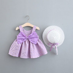 Wholesale Kids' Fashion: Girls' Strappy Dress for Summer, Petite Girls' Plaid Dress—Includes Free Hat, Model 950
