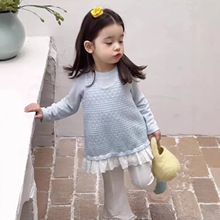 女童春夏季套装2026新款儿童韩版女孩针织马甲背心打底衫喇叭裤子