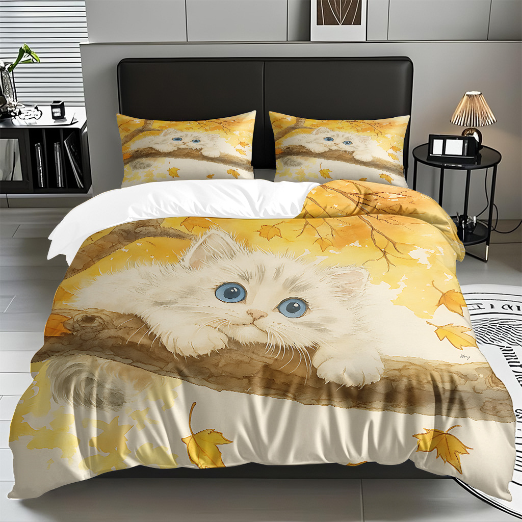 Transfronterizo caricatura gatito digital impresión set edredón suave pro piel fuente ventilada soporte de fábrica TEMU / JIT