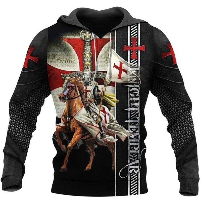 Herren Tempelritter digital 3D bedrucktes Kapuzensweatshirt Viking_voghion.com