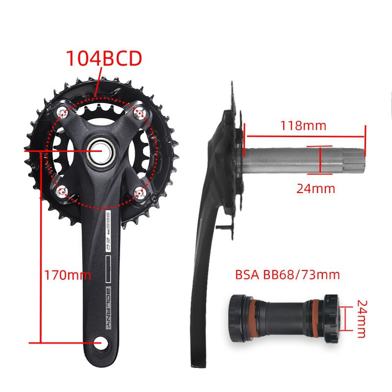 Bolany bicicleta de montaña manivela de aleación de aluminio hueco integrado positivo y negativo Placa de diente 36T 38T bicicleta doble diente placa