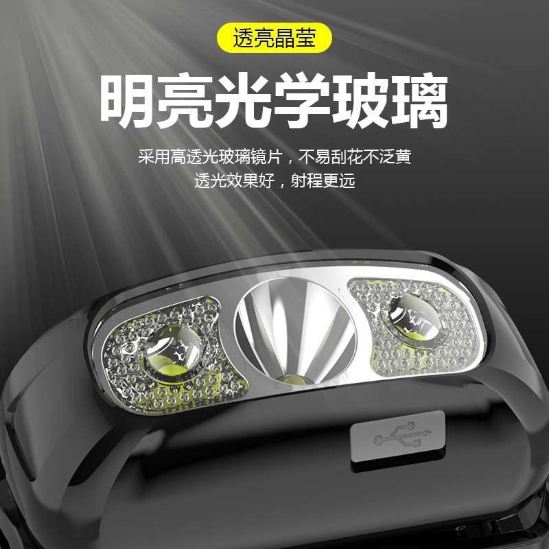 Nuevo LED Faro de inducción de onda de carga USB cabeza montada noche corriendo pesca mini faro al por mayor