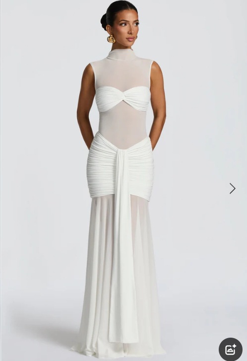 Elegant Bodycon Dress For Women Sexy Sheer Long Dress With Pleated Patchwork Slim Fit High Neck American Style_ecoleips.com