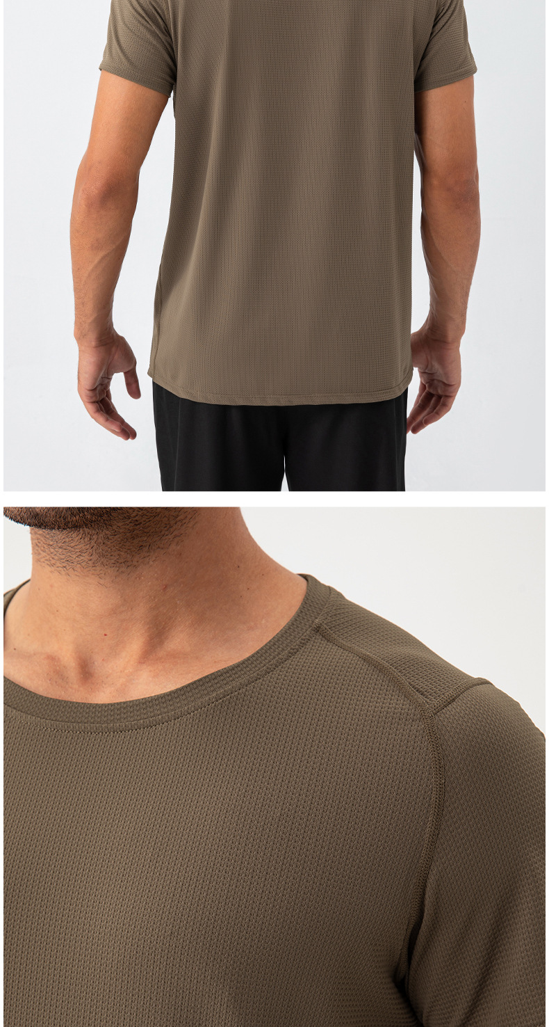 210g Weight Short Sleeve Sleeve Length Nylon Fabric Type Regular Top Length T-shirt Tops Type Outdoor, Running, Sports Occasion Round Neck Neckline Lattice, Solid Color Pattern Simple Style, Classic Style Style Wholesale Simple Style Classic Style Lattice Solid Color Short Sleeve Men's T-shirt 9