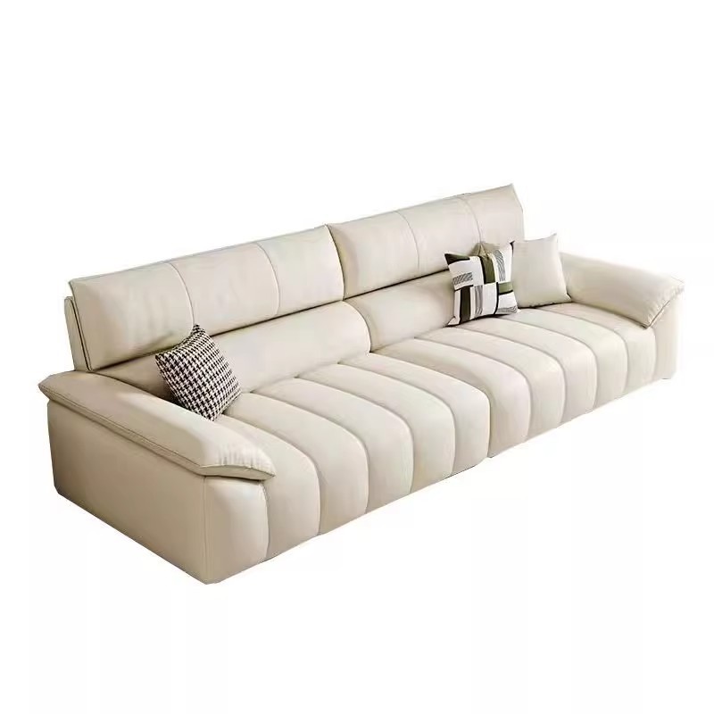 2025 nuevo gato garra de arena moderna simple sala de estar pequeña casa de tres o cuatro personas línea recta sofá de aire crema