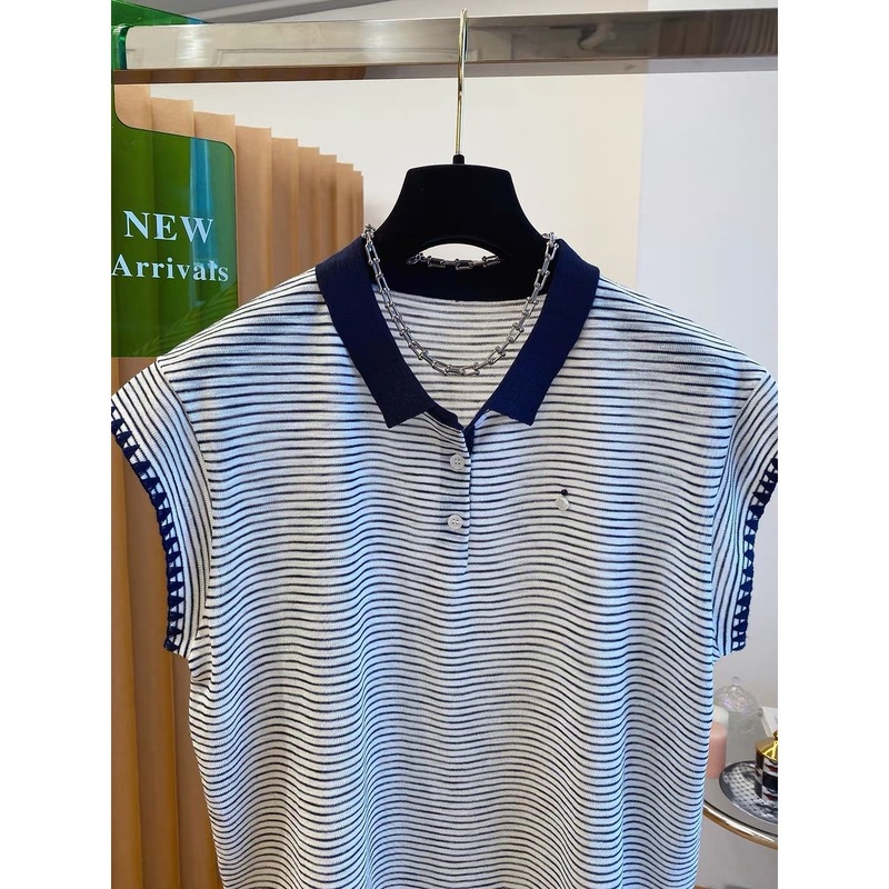 【胖妹妹】POLO领条纹小飞袖t恤女夏季高级感别致休闲百搭上衣服|undefined
