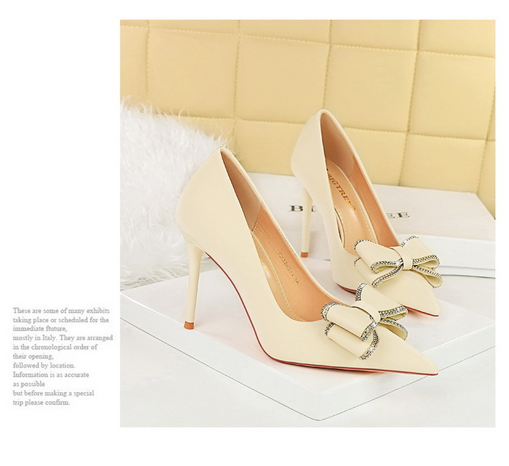 High Heels Stiletto High Heels Damenschuhe flacher Schnitt Pointe Strass Bogen Einzelschuh Damen_voghion.com