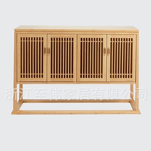 Bamboo Tea Table and Chair Set with Full Solid Bamboo Four-Door Side Cabinet for Home Tea Table, New Chinese Zen Style Tea Brewing