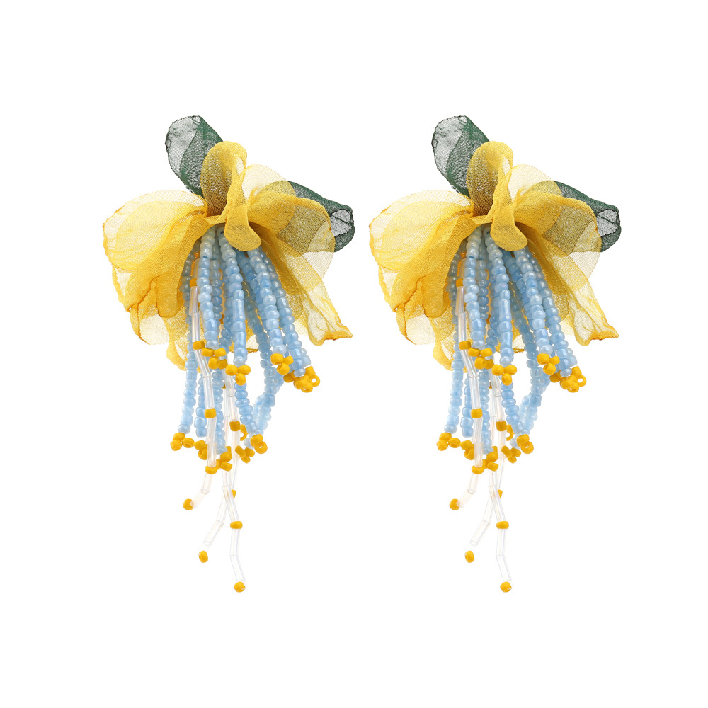 1 Pair Simple Style Flower Seed Bead Metal Patchwork Womenu0027S Drop Earrings