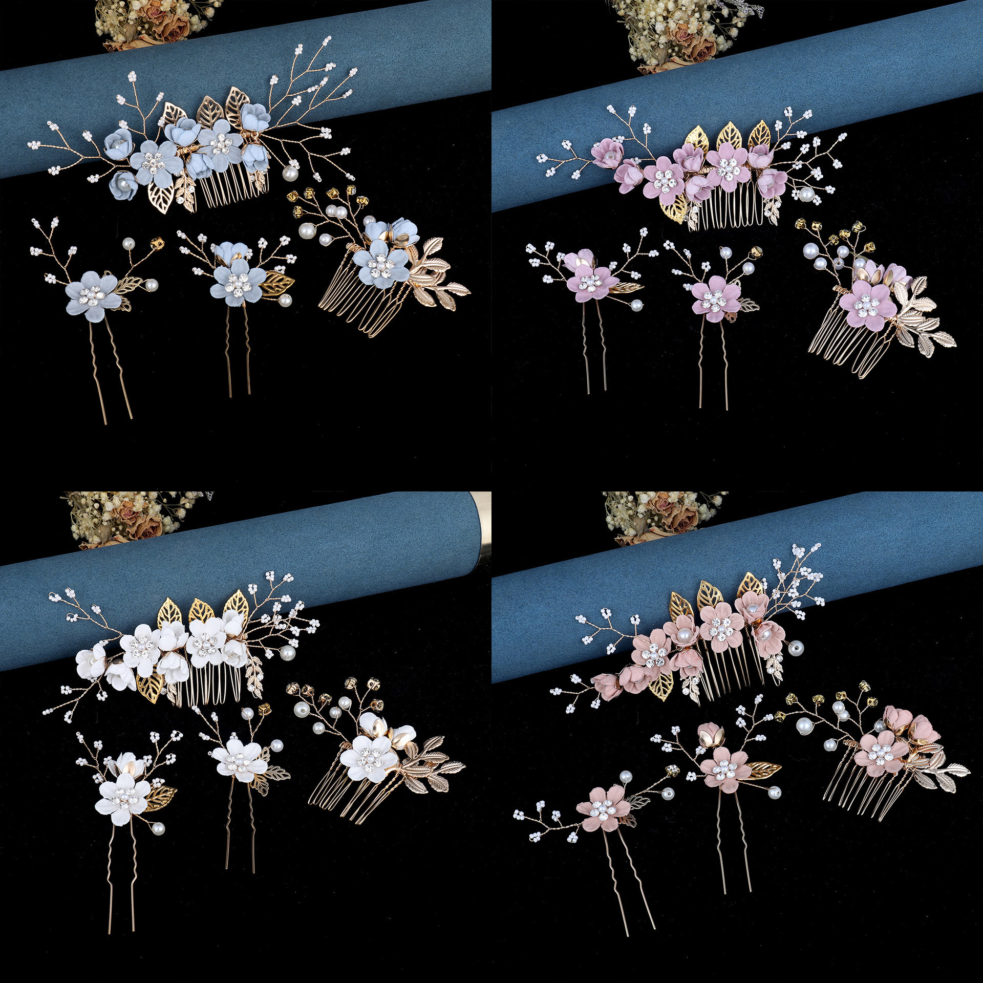 Cabeza transfronteriza hecha a mano cuatro piezas de flores de cabeza cinco piezas de blanco, azul, oro, rosa y otros estilos