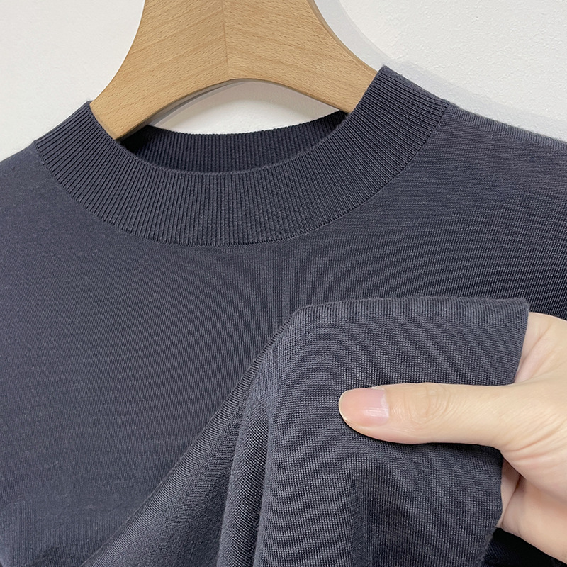 Half Turtleneck Wool T-Shirt Men's Spring & Fall Fashionable Long-Sleeved Men's Knitwear Machine Washable Worsted Pure Wool Knitwear