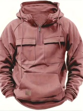 P 96431 Multi-pocket Leather Patch Hoodie ��ڴ���Ƥ��������