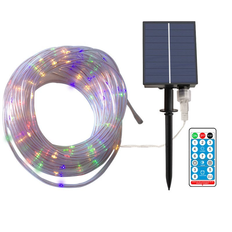 2023 Солнечная уличная садовая лампа 8 функция 200 ламповая трубка лампа солнечная медная проволока Рождественская декоративная лампа